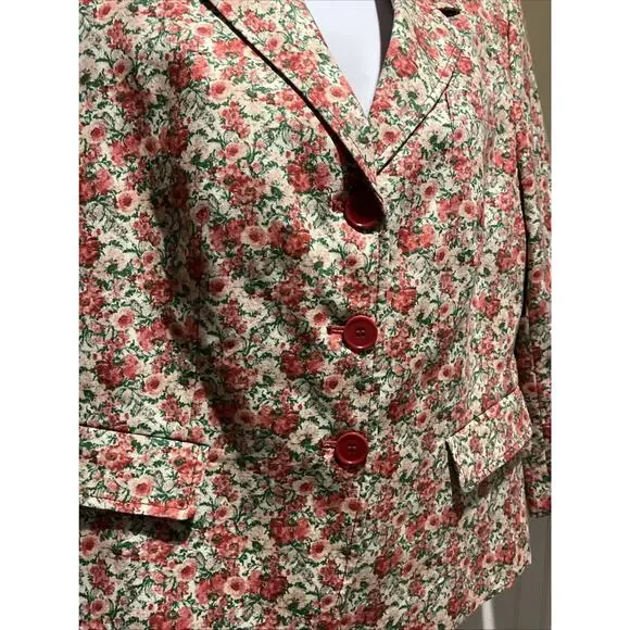 Talbots Cute Spring Floral Blazer Jacket Size 12P Red Pink Green Career - Picture 2 of 12
